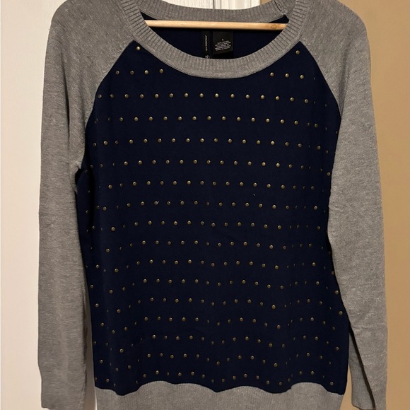 New Directions Gray and Navy Studded Sweater - Picture 3 of 4